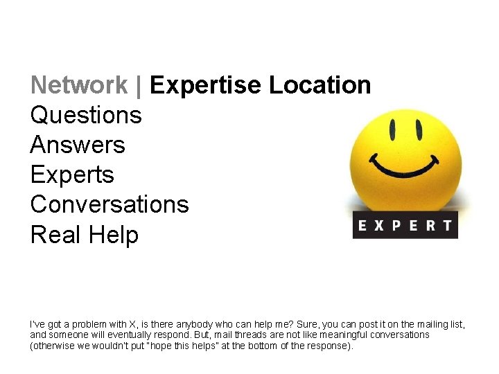 Network | Expertise Location Questions Answers Experts Conversations Real Help I’ve got a problem