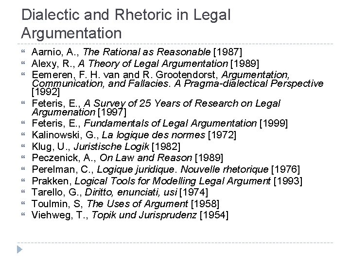 Dialectic and Rhetoric in Legal Argumentation Aarnio, A. , The Rational as Reasonable [1987]