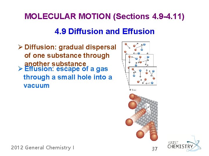 MOLECULAR MOTION (Sections 4. 9 -4. 11) 4. 9 Diffusion and Effusion Ø Diffusion: MOLECULAR MOTION (Sections 4. 9 -4. 11) 4. 9 Diffusion and Effusion Ø Diffusion: