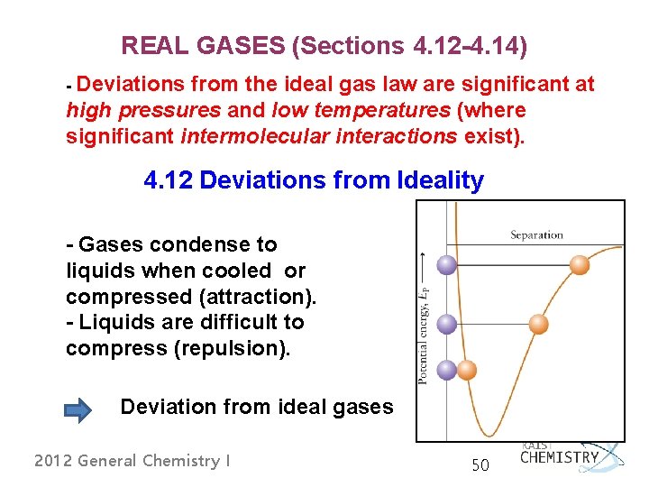 REAL GASES (Sections 4. 12 -4. 14) - Deviations from the ideal gas law REAL GASES (Sections 4. 12 -4. 14) - Deviations from the ideal gas law