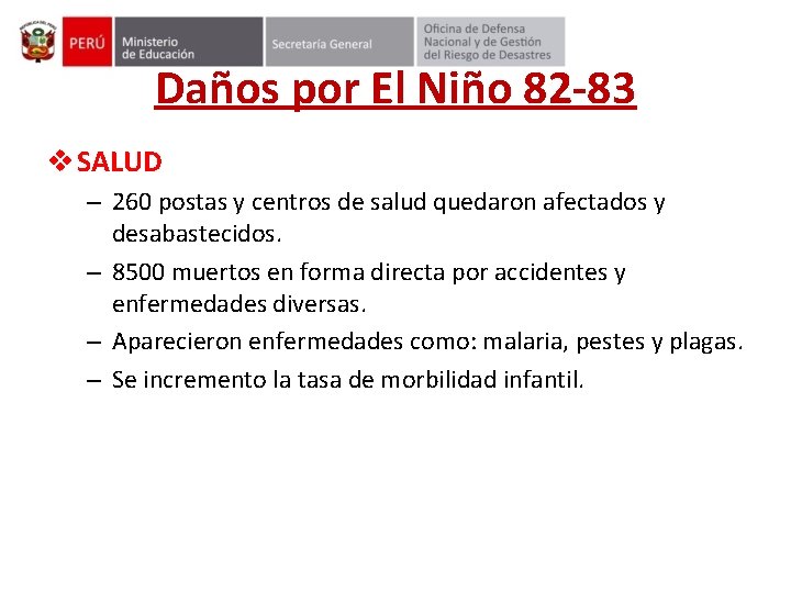 Daños por El Niño 82 -83 v SALUD – 260 postas y centros de