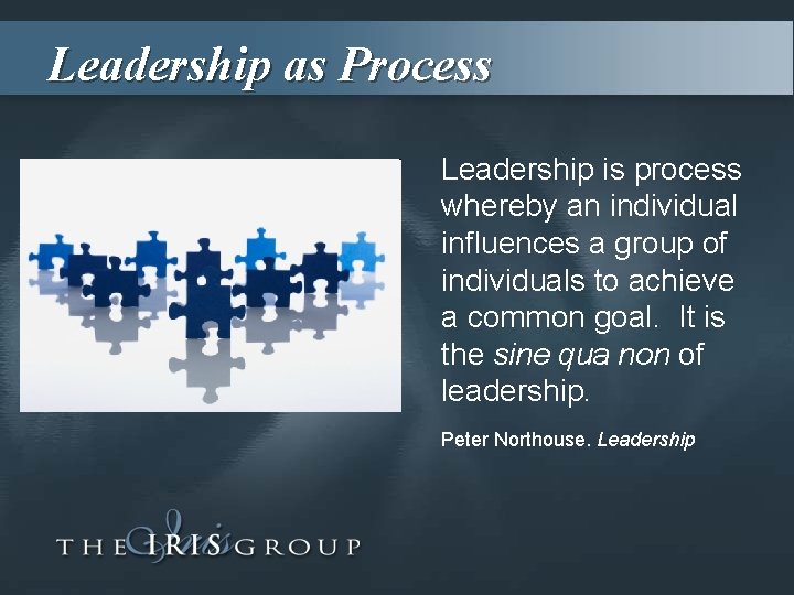 Leadership as Process Leadership is process whereby an individual influences a group of individuals