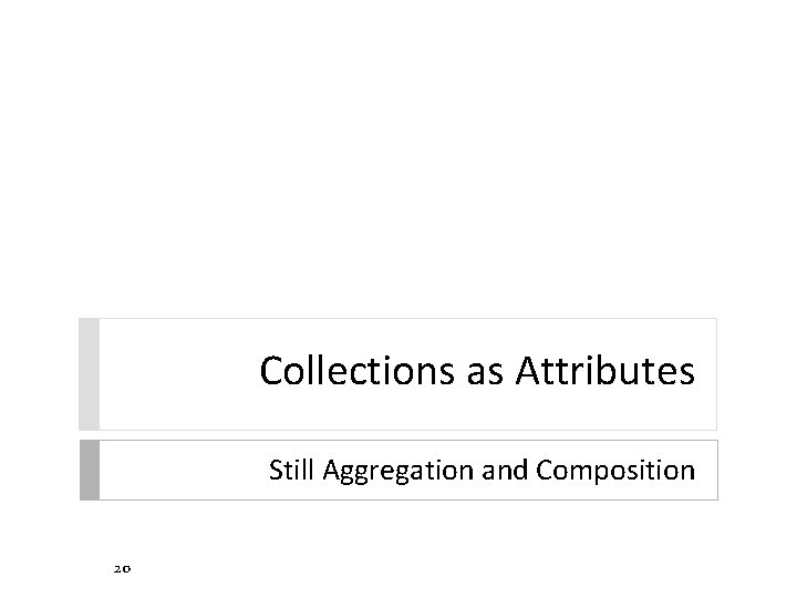 Collections as Attributes Still Aggregation and Composition 20 