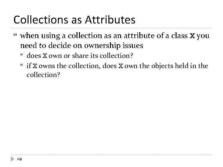 Collections as Attributes when using a collection as an attribute of a class X