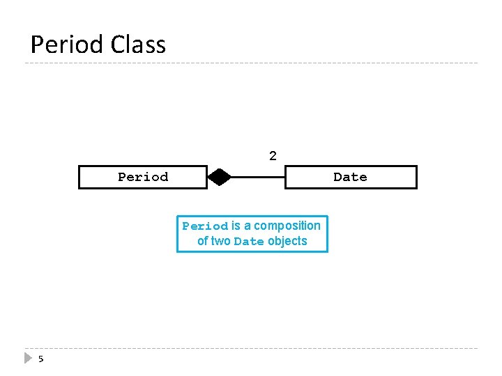 Period Class 2 Period Date Period is a composition of two Date objects 5
