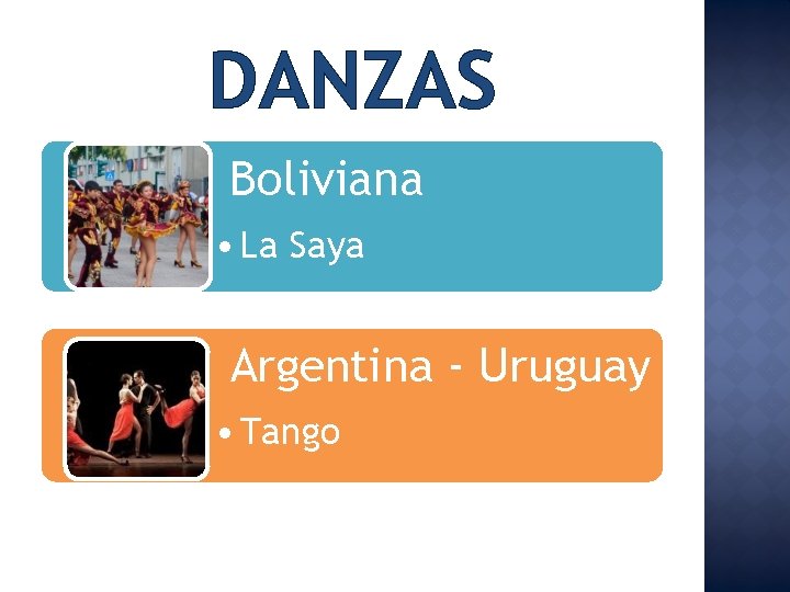 DANZAS Boliviana • La Saya Argentina - Uruguay • Tango 
