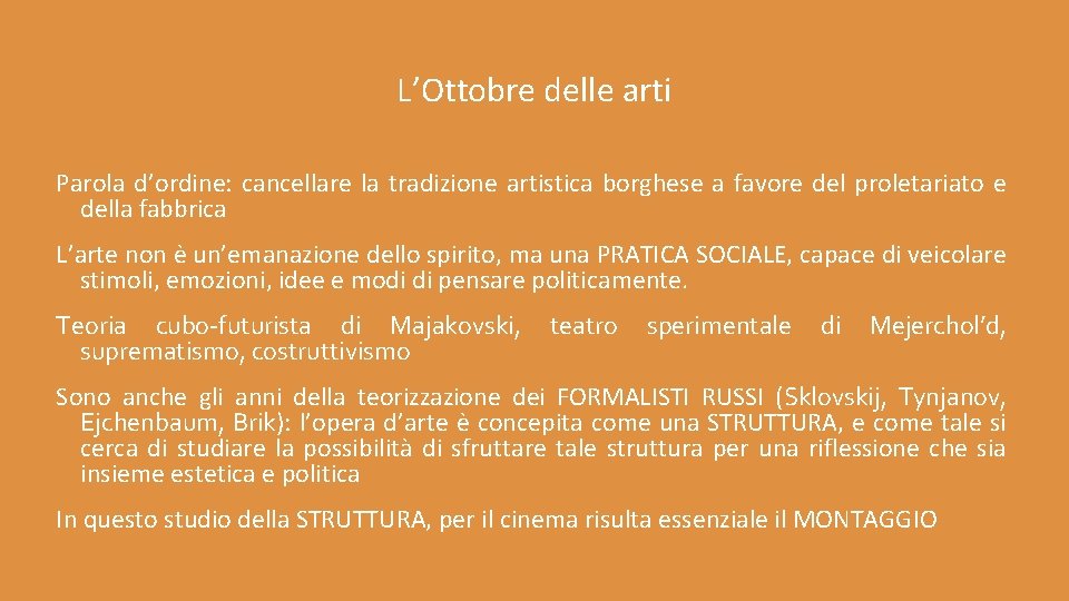 L’Ottobre delle arti Parola d’ordine: cancellare la tradizione artistica borghese a favore del proletariato L’Ottobre delle arti Parola d’ordine: cancellare la tradizione artistica borghese a favore del proletariato