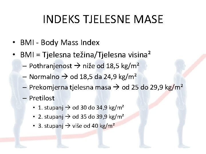 INDEKS TJELESNE MASE • BMI - Body Mass Index • BMI = Tjelesna težina/Tjelesna