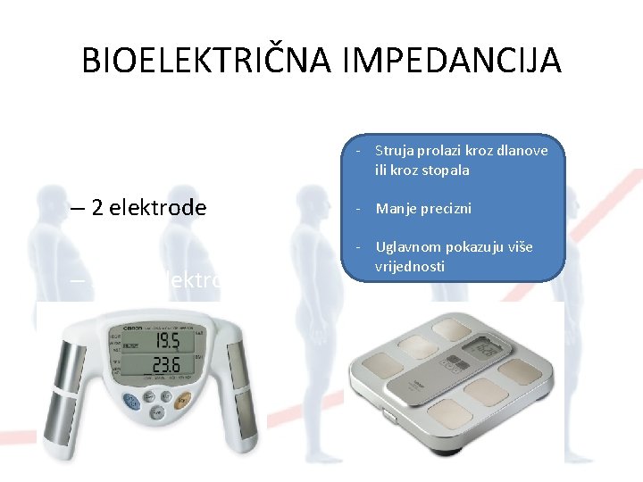 BIOELEKTRIČNA IMPEDANCIJA • Vrste BIA (modeli) – 2 elektrode – S više elektroda -