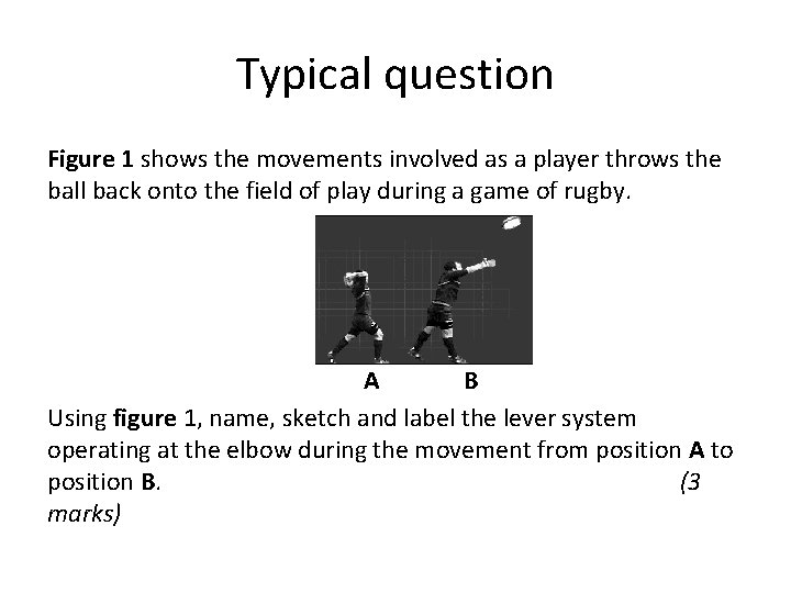 Typical question Figure 1 shows the movements involved as a player throws the ball