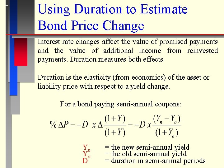 Using Duration to Estimate Bond Price Change Interest rate changes affect the value of