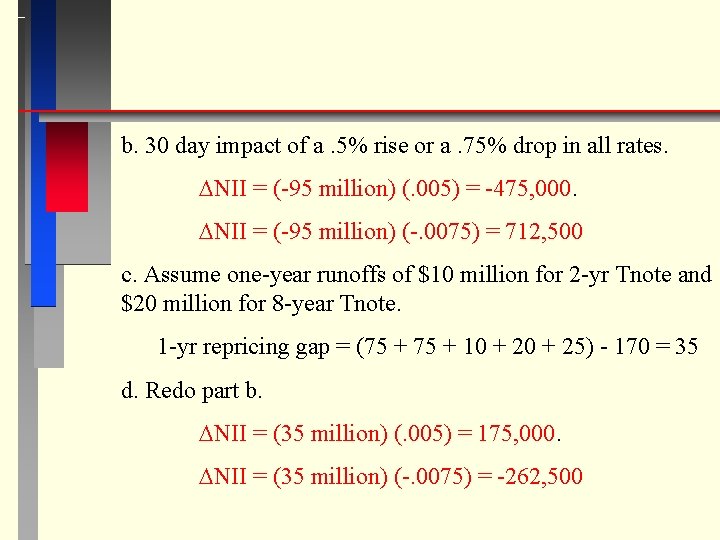 b. 30 day impact of a. 5% rise or a. 75% drop in all