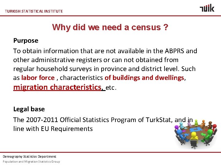 TURKISH STATISTICAL INSTITUTE Why did we need a census ? Purpose To obtain information