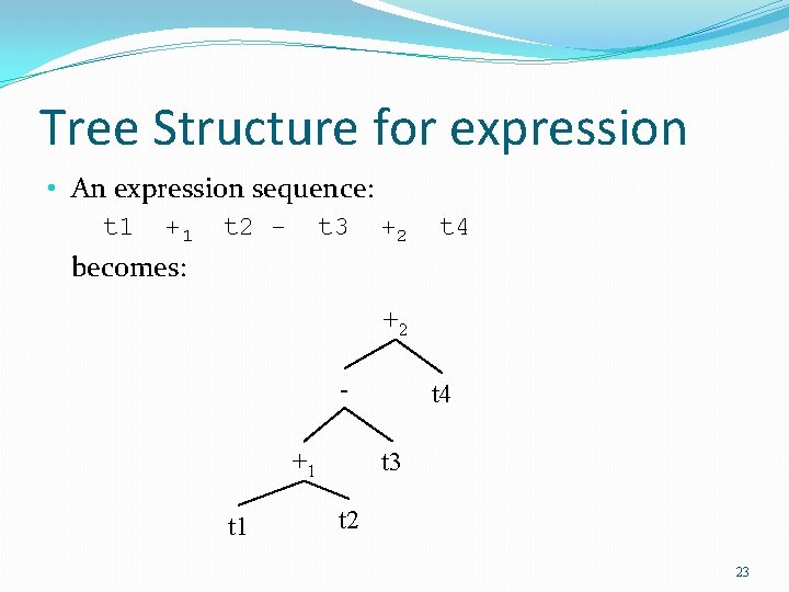 Tree Structure for expression • An expression sequence: t 1 +1 t 2 -