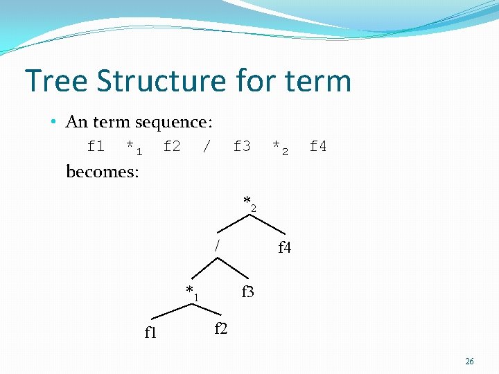 Tree Structure for term • An term sequence: f 1 *1 f 2 /