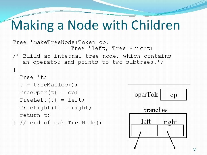 Making a Node with Children Tree *make. Tree. Node(Token op, Tree *left, Tree *right)