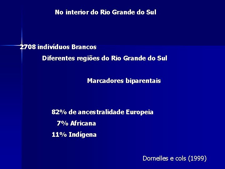 No interior do Rio Grande do Sul 2708 indivíduos Brancos Diferentes regiões do Rio No interior do Rio Grande do Sul 2708 indivíduos Brancos Diferentes regiões do Rio