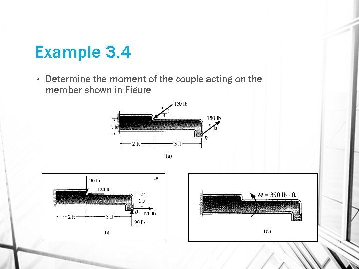 Example 3. 4 • Determine the moment of the couple acting on the member