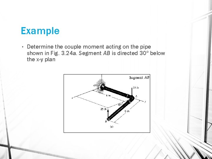 Example • Determine the couple moment acting on the pipe shown in Fig. 3.