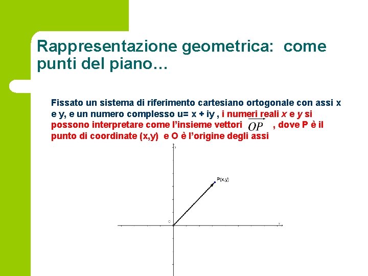 Rappresentazione geometrica: come punti del piano… Fissato un sistema di riferimento cartesiano ortogonale con