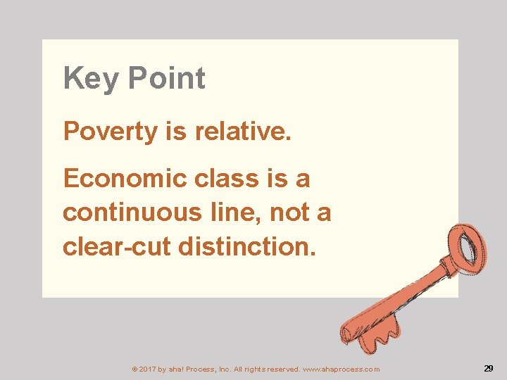 Key Point Poverty is relative. Economic class is a continuous line, not a clear-cut