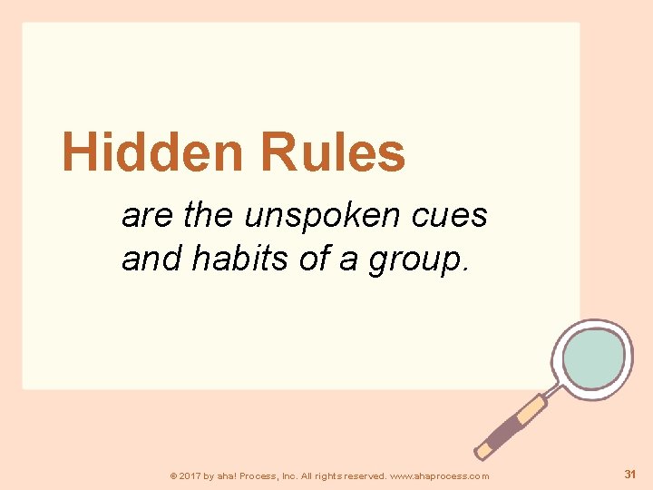  Hidden Rules are the unspoken cues and habits of a group. © 2017