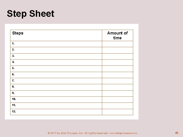 Step Sheet Steps Amount of time 1. 2. 3. 4. 5. 6. 7. 8.