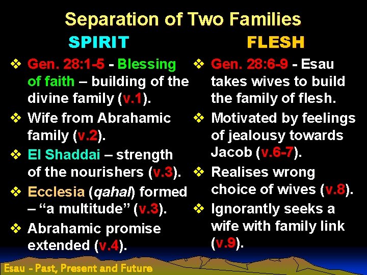 Separation of Two Families SPIRIT v Gen. 28: 1 -5 - Blessing v of