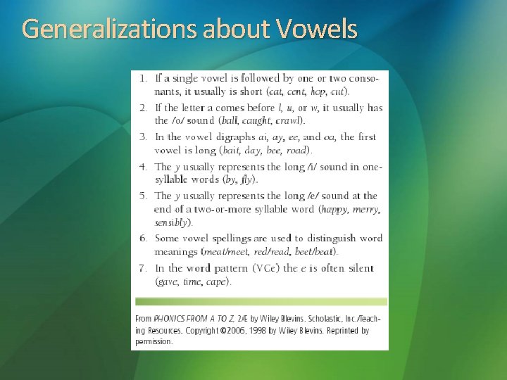 Generalizations about Vowels 