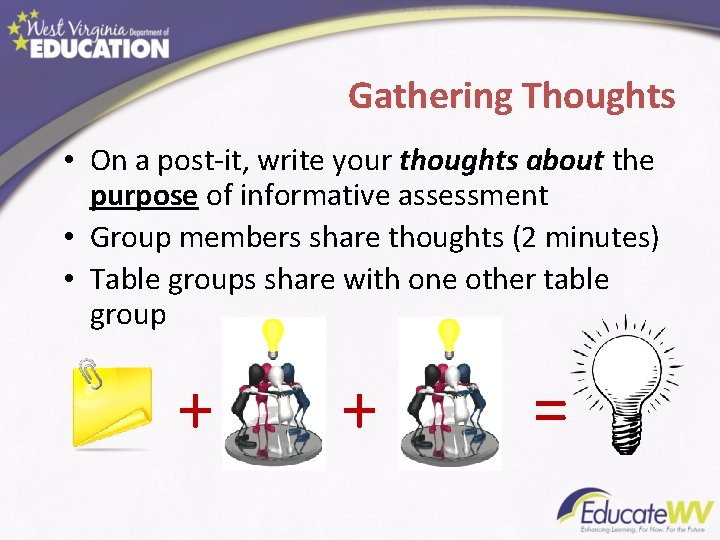 Gathering Thoughts • On a post-it, write your thoughts about the purpose of informative