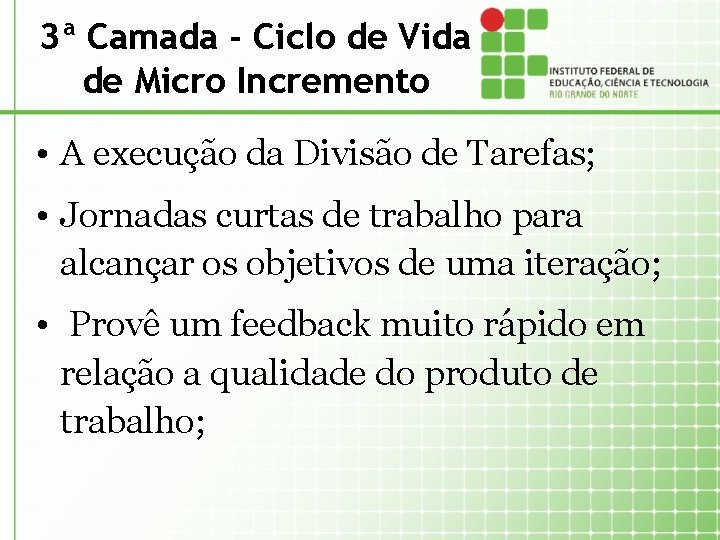 3ª Camada - Ciclo de Vida de Micro Incremento • A execução da Divisão