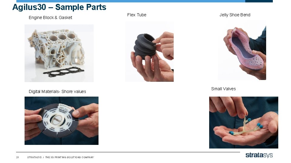 Agilus 30 – Sample Parts Engine Block & Gasket Digital Materials- Shore values 21