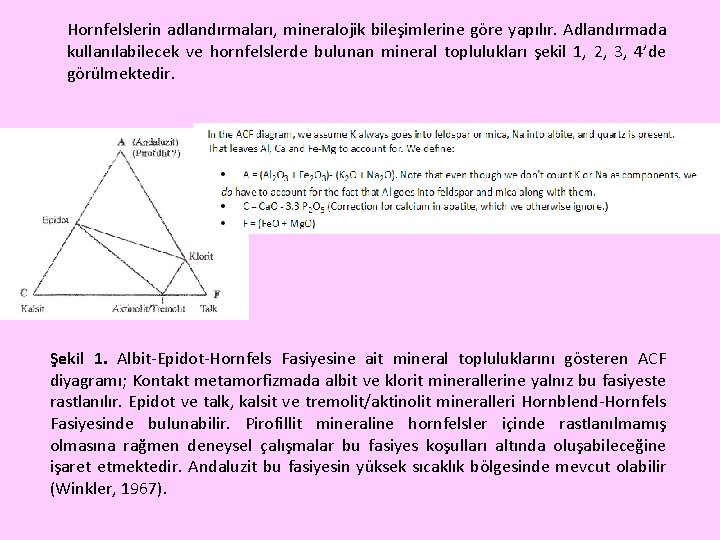 Hornfelslerin adlandırmaları, mineralojik bileşimlerine göre yapılır. Adlandırmada kullanılabilecek ve hornfelslerde bulunan mineral toplulukları şekil