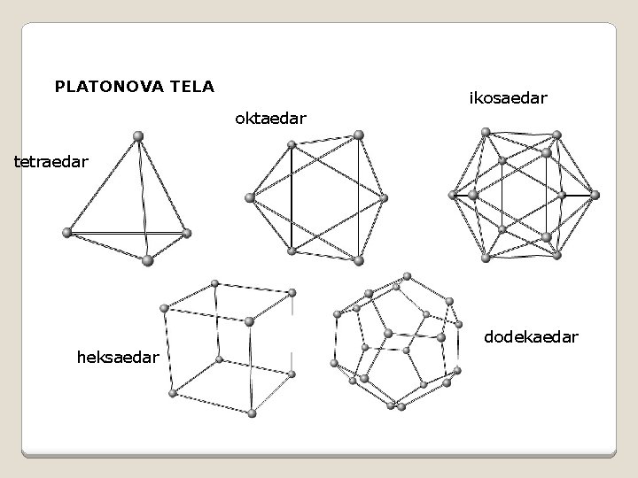 PLATONOVA TELA ikosaedar oktaedar tetraedar dodekaedar heksaedar 