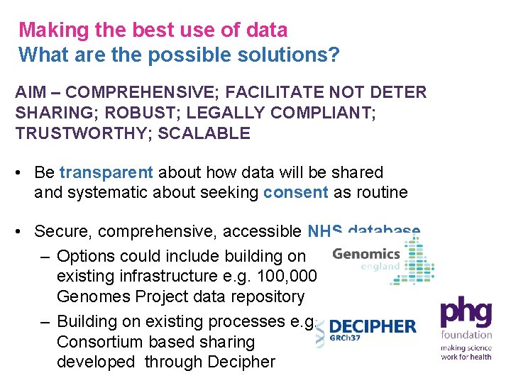 Making the best use of data What are the possible solutions? AIM – COMPREHENSIVE;