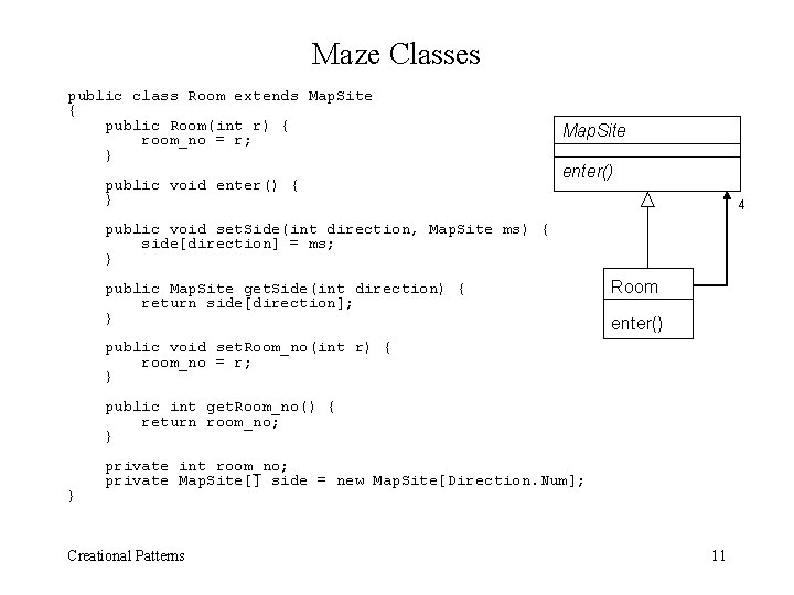 Maze Classes public class Room extends Map. Site { public Room(int r) { room_no