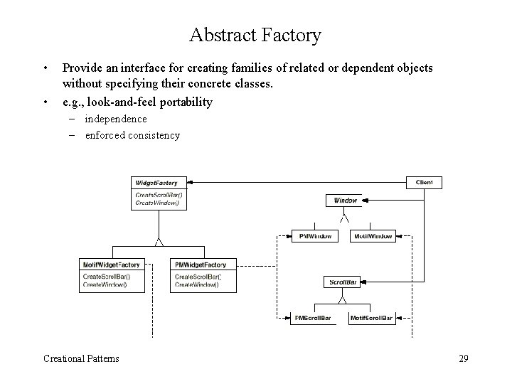 Abstract Factory • • Provide an interface for creating families of related or dependent