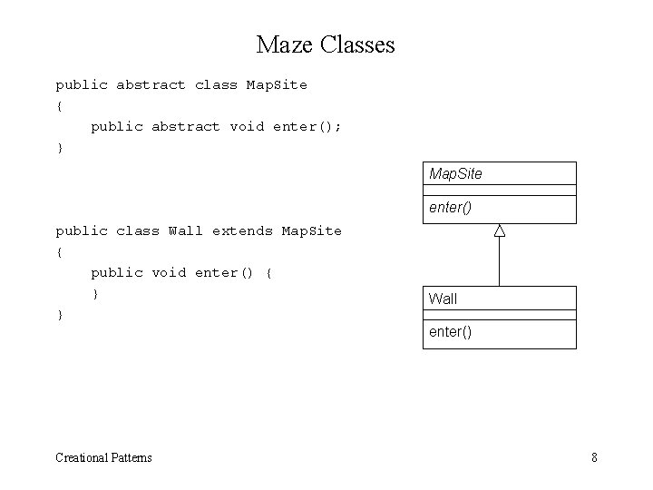 Maze Classes public abstract class Map. Site { public abstract void enter(); } Map.