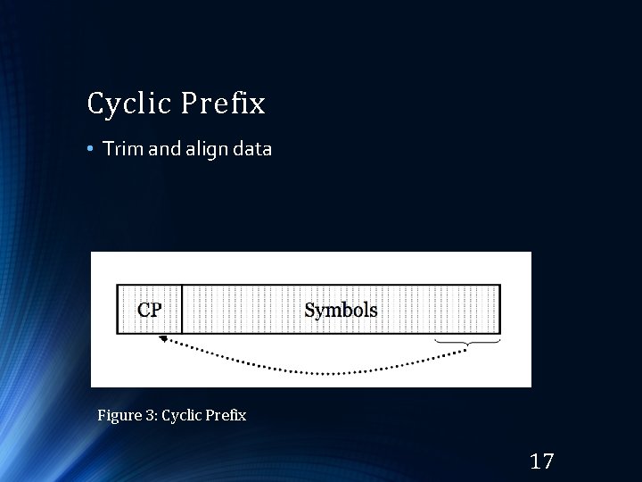 Cyclic Prefix • Trim and align data Figure 3: Cyclic Prefix 17 Cyclic Prefix • Trim and align data Figure 3: Cyclic Prefix 17