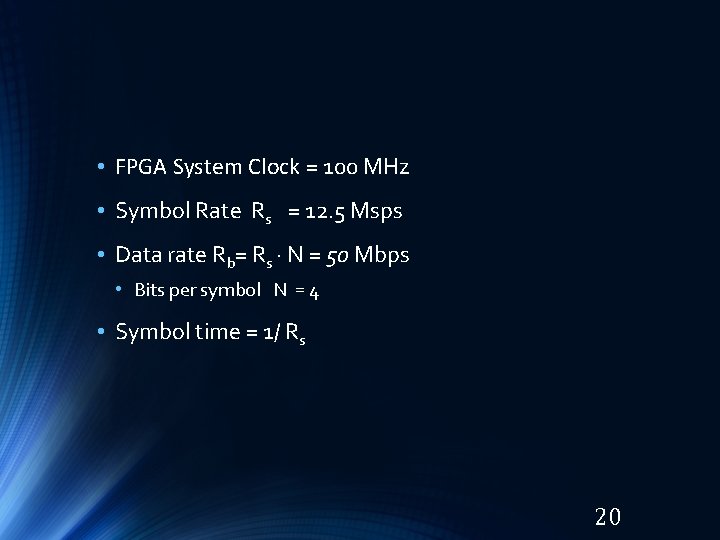 • FPGA System Clock = 100 MHz • Symbol Rate Rs = 12. • FPGA System Clock = 100 MHz • Symbol Rate Rs = 12.