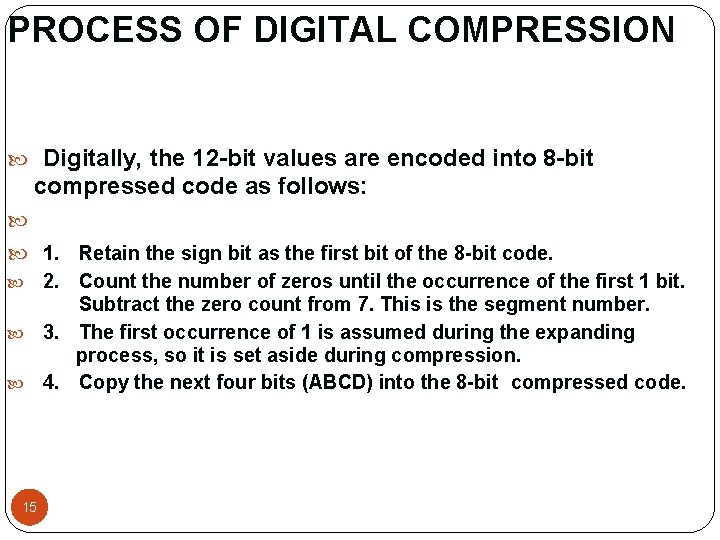 PROCESS OF DIGITAL COMPRESSION Digitally, the 12 -bit values are encoded into 8 -bit PROCESS OF DIGITAL COMPRESSION Digitally, the 12 -bit values are encoded into 8 -bit