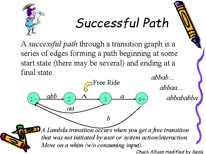 Successful Path A successful path through a transition graph is a series of edges