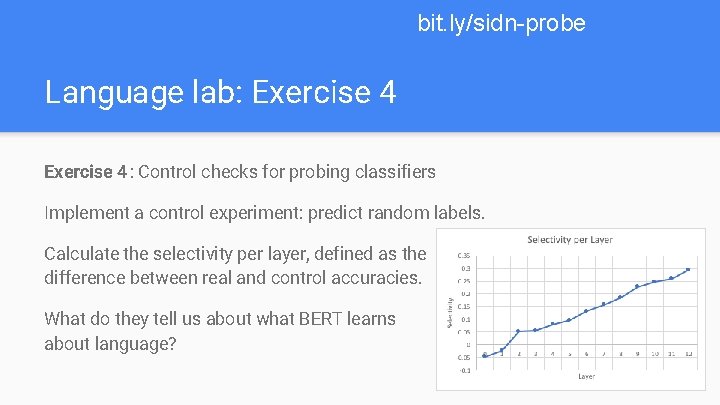 bit. ly/sidn-probe Language lab: Exercise 4: Control checks for probing classifiers Implement a control