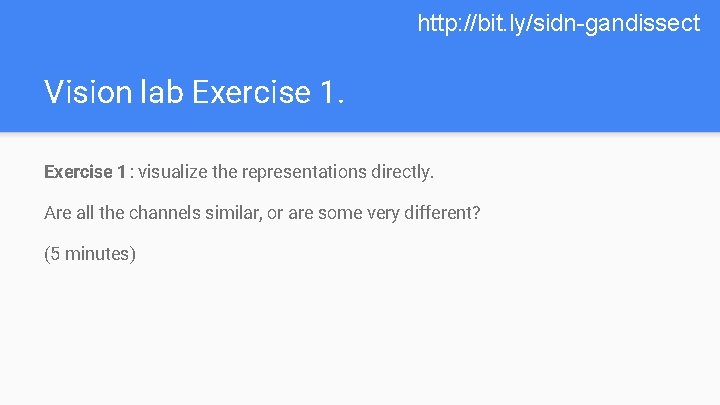 http: //bit. ly/sidn-gandissect Vision lab Exercise 1: visualize the representations directly. Are all the