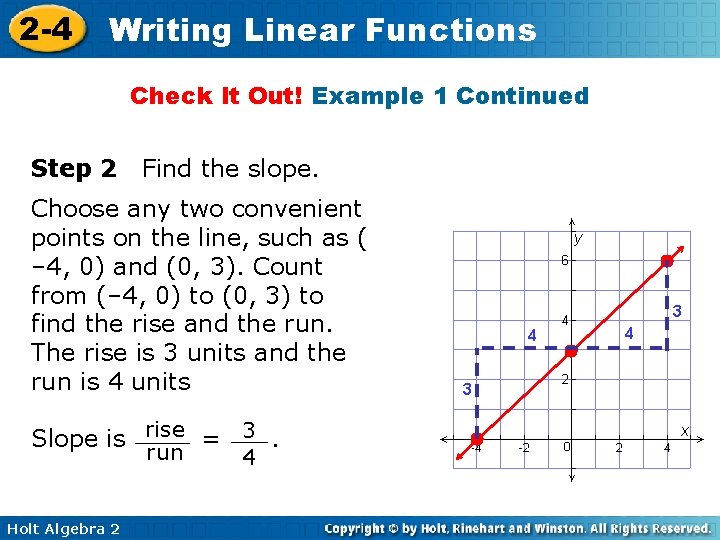 2 -4 Writing Linear Functions Check It Out! Example 1 Continued Step 2 Find 2 -4 Writing Linear Functions Check It Out! Example 1 Continued Step 2 Find