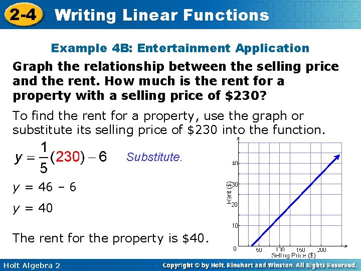 2 -4 Writing Linear Functions Example 4 B: Entertainment Application Graph the relationship between 2 -4 Writing Linear Functions Example 4 B: Entertainment Application Graph the relationship between