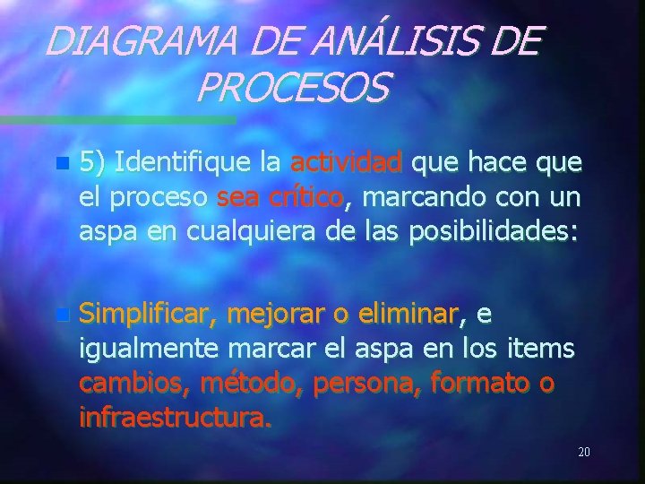 DIAGRAMA DE ANÁLISIS DE PROCESOS n 5) Identifique la actividad que hace que el