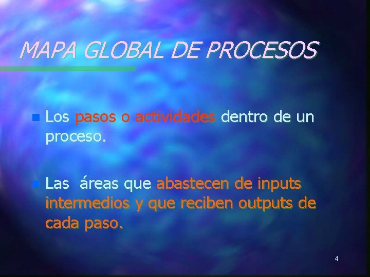 MAPA GLOBAL DE PROCESOS n Los pasos o actividades dentro de un proceso. n