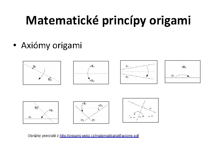 Matematické princípy origami • Axiómy origami Obrázky prevzaté z http: //origami. webz. cz/matematika/pdf/axiomy. pdf