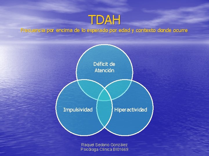 TDAH Frecuencia por encima de lo esperado por edad y contexto donde ocurre Déficit